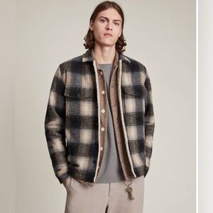Mens All Saints Tromso Sherpa Lined Wool Blend Check Jacket Small Oversized EUC
